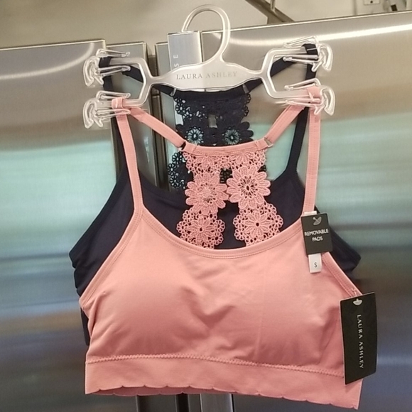 💕LAURA ASHLEY💕 Lace Back Bralettes (2 Pack) Pink & Navy Blue Small S NWT - Picture 1 of 12